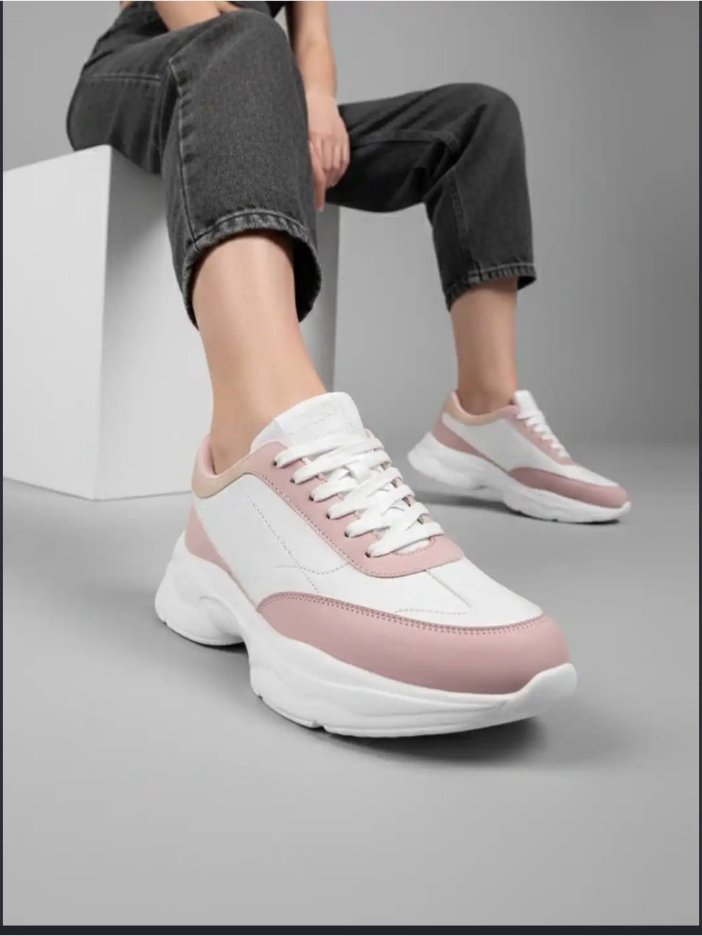 Classic White & Blush Women's Chunky Sneakers